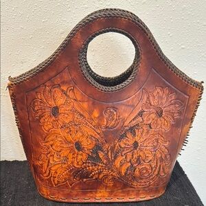 Handcrafted Floral Leather Tote Bag